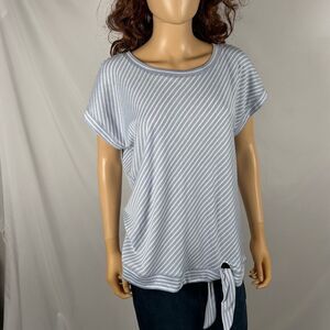 T by Talbots Women Blue White Striped Short Sleeve Blouse Top Size Large